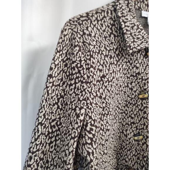 Charter Club Brown Cream Leopard Print Dress Jacket XL w/ Vintage Floral Brooch - Picture 11 of 16